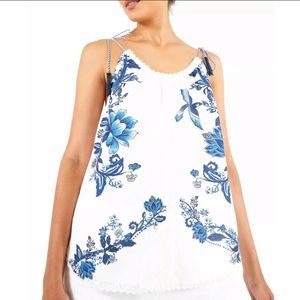 FARM Rio Blue and White Floral Tank Top